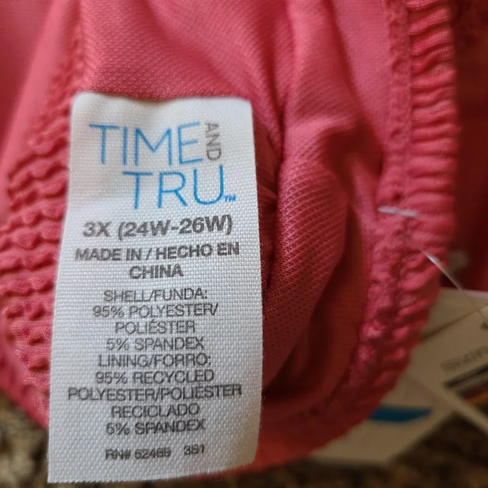 Time and Tru Women's Plus Crinkle Texture Bikini Swim Bottom Pink Size 3X